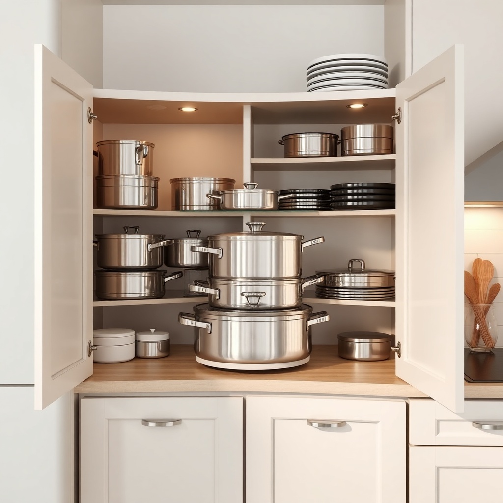 <clean photorealistic photo of İstikbal Start corner cabinet with a rotating Lazy Susan sy