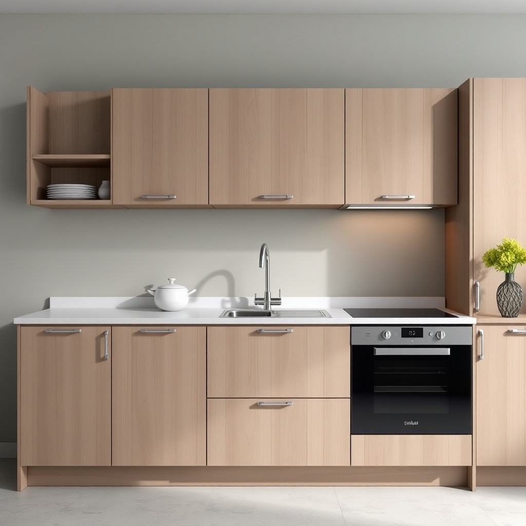 <photorealistic photo of İstikbal Start kitchen cabinet with MDF melamine surface